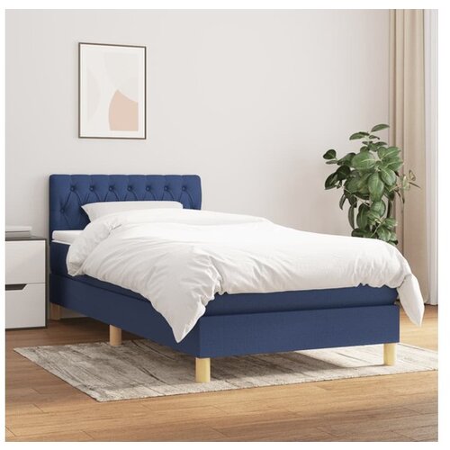 VidaXL Krevet s oprugama i madracem plavi 90 x 190 cm od tkanine Slike
