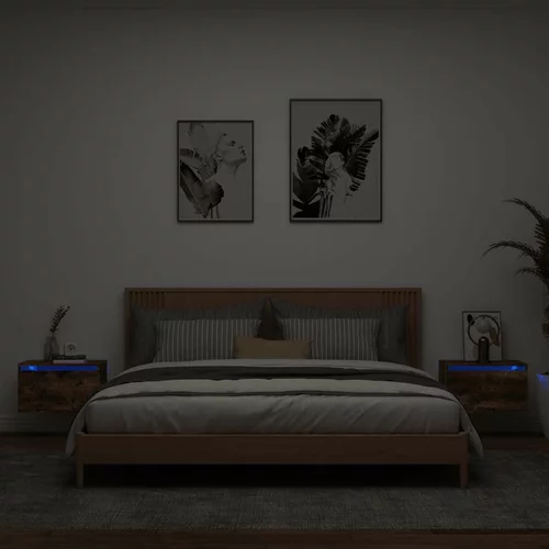  Zidni noćni ormarići s LED svjetlima 2kom boja dimljenog hrasta