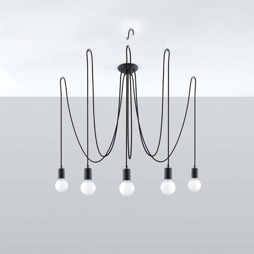  Sollux SL.0371 - Luster na sajli EDISON 5, 5xE27/60W/230V, pauk, crni Slike