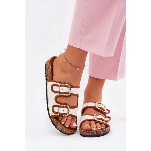 Boto Women's Fabric Slippers On Cork Platform With Buckles White Osoffe Cene