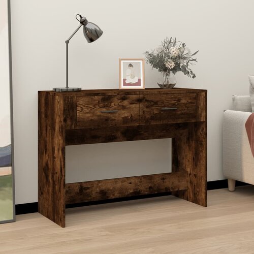VidaXL Konzolna mizica dimljen hrast 100x39x75 cm inženirski les Slike