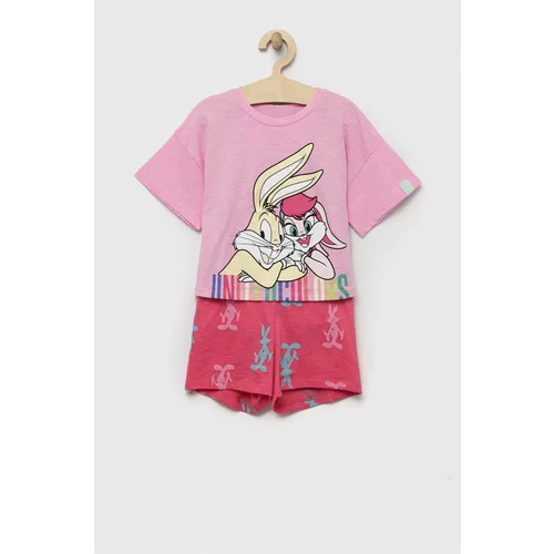 United Colors Of Benetton Otroška bombažna pižama x Looney Tunes roza barva