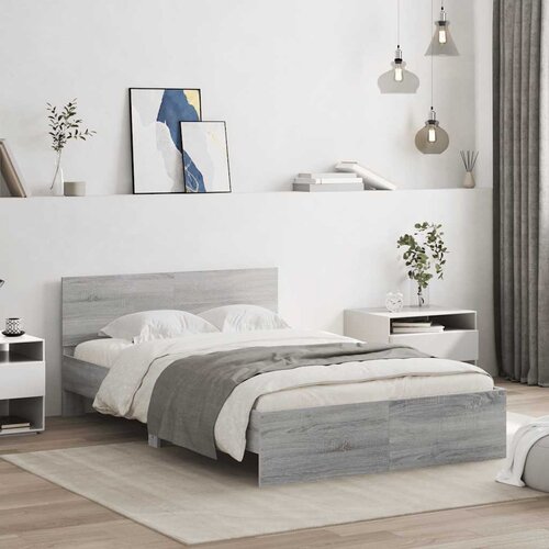  Okvir kreveta s uzglavljem LED siva boja hrasta 120x200 cm Slike