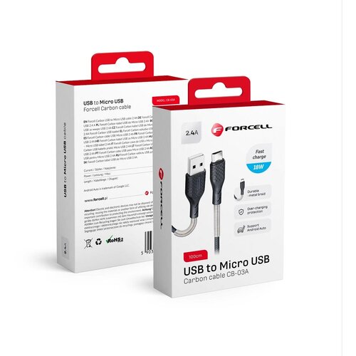 forcell usb kabal  CB-03A usb micro 2.4A 18w 1m crni Cene