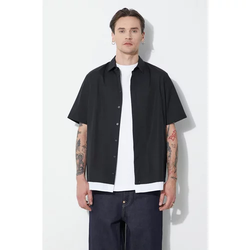 Neil Barrett Pamučna košulja Loose Double Layer Short Sleeve Shirt za muškarce, boja: crna, regular, s klasičnim ovratnikom, MY60218C-Y051-524N