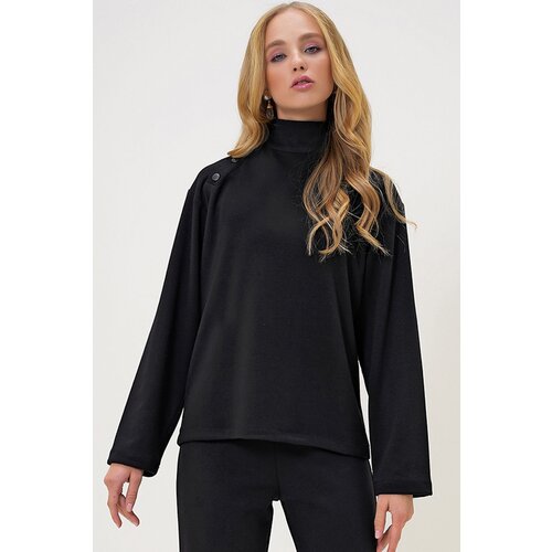 Trend Alaçatı Stili Women's Black Stand Collar Shoulder Snap 2 Yarn Blouse Cijene