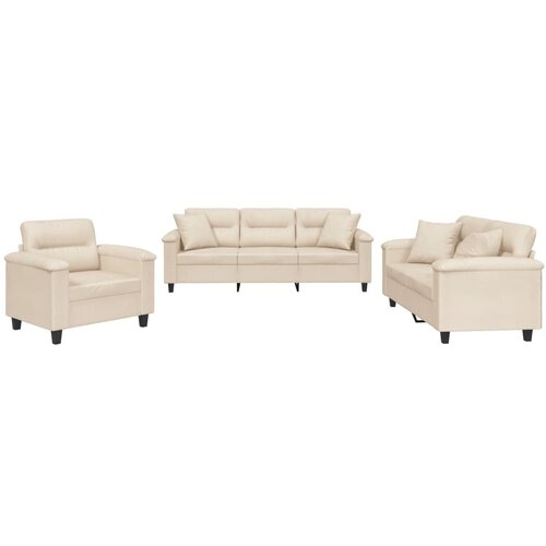 VidaXL 3-dijelni set sofa s jastucima bež od mikrovlakana Slike