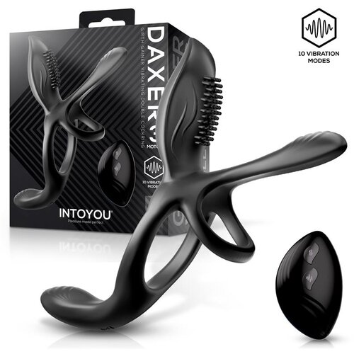 INTOYOU Daxer Girth Gainer Vibrating Double Cockring 3 Motors with Remote Black Cene