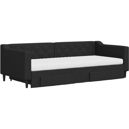  Dnevni krevet na razvlačenje s ladicama crni 90x200 cm tkanina Slike