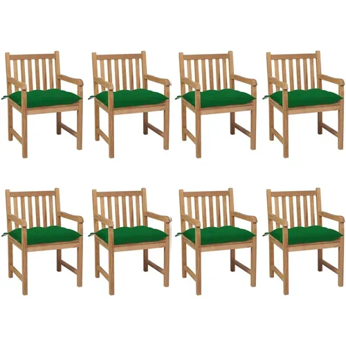  vrtni stoli 8 kosov z zelenimi blazinami trdna tikovina
