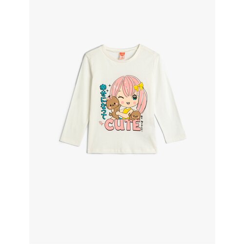 Koton T-Shirt Long Sleeve Crew Neck Anime Printed Cotton Slike