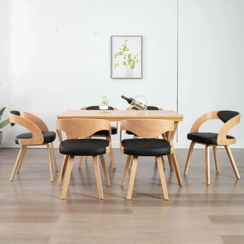  Jedilni stoli 6 kosov črni ukrivljen les in umetno usnje, (20812583)