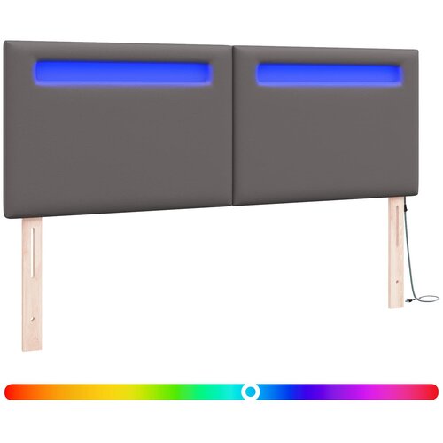 LED glava kreveta Siva 144 cm Lažna koža Slike