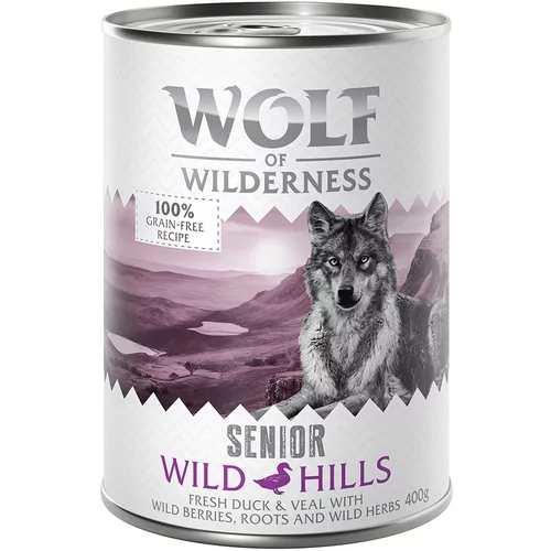 Wolf of Wilderness Ekonomično pakiranje: Senior 24 x 400 g - Wild Hills - pačetina i teletina