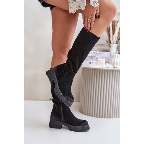 Zazoo Suede Knee High Warm Boots Black 70145 Slike
