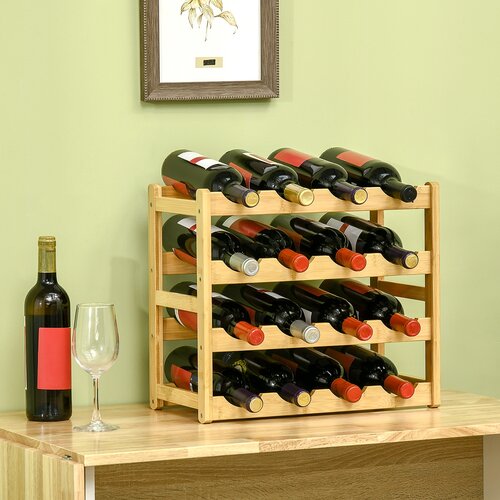 HOMCOM 4-stopenjsko stojalo za vino za 16 steklenic, bambusova vinska klet za kuhinjo in dnevno sobo, 43x23,5x38 cm, (20745249) Cene