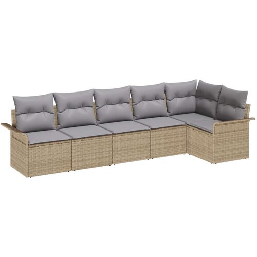  Set od 6 komada vrtne sofe s jastucima bež poli ratan dvosjedna vrtna sofa s odlaganjem i jastucima bež poli ratan Slike