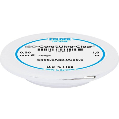  Felderjeva tehnologija spajkanja &amp;#039;&amp;#039;Ultra Clear&amp;#039;&amp;#039;\, zložljiva tuljava dolžine 1 m. 0\,50 mm Felder ISO-Core &amp;#039;&amp;#039;Ultra Clear&amp;#039;&amp;#039; SAC305 spajkalna palica tuljava Sn96\,5Ag3Cu0\,5 0.5 mm, (20428773) Slike