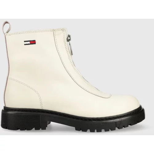 Tommy Jeans Kožne gležnjače Zip Boot za žene, boja: bijela, s platformom