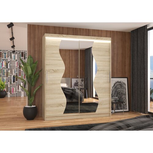 ADRK Drsna omara z ogledalom in LED osvetlitvijo MEDISON, 180 cm - SONOMA-SONOMA HRAST Cene
