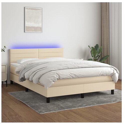  Box spring s madracem LED krem 140x200 cm od tkanine Cene