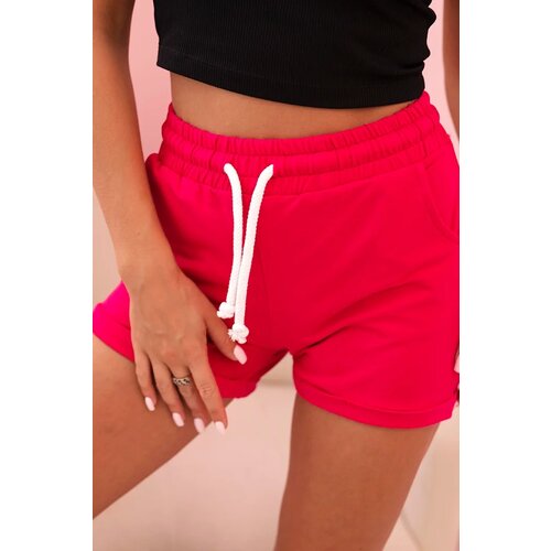 Kesi Women's cotton shorts with elastic and tie at the waist fuchsia Cene