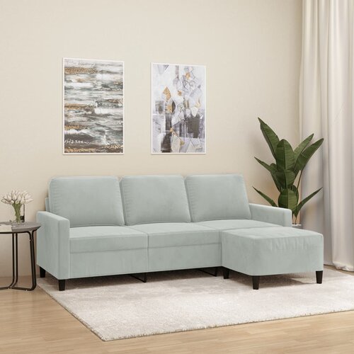  The Living Store Trosed s stolčkom za noge svetlo siv 180 cm žamet - Trosed S Stolčkom Za Noge, (21447990) Slike