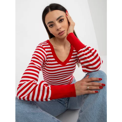 Fashion Hunters Red and white striped basic ribbed blouse