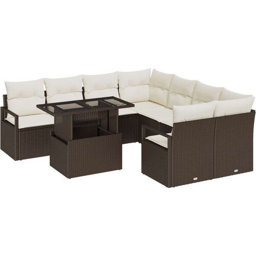  9-delni vrtni sofa set z blazinami rjava poli ratan Slike