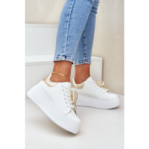 PG2 Women's Platform Sneakers With Decorations White-Gold Lerissna Cene