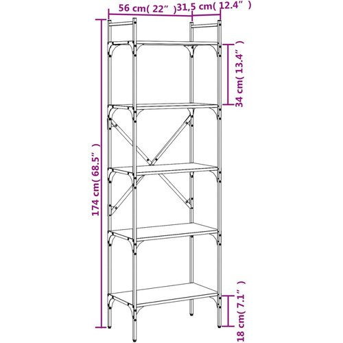  Regal za knjige 5 razina siva boja hrasta 56x31,5x174 cm drveni Slike