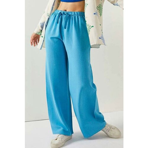 Madmext Turquoise Wide Leg Linen Trousers Slike