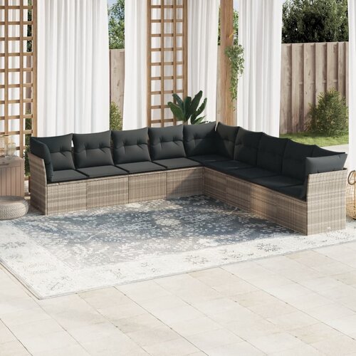 vidaXL 9-dijelni set vrtnih sofa od poliratana s jastucima svjetlosivi Cijene