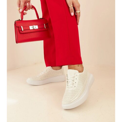 Gemre Women&amp;#039;s Silver Platform Lace-Up Perforated Sneakers Lori Slike