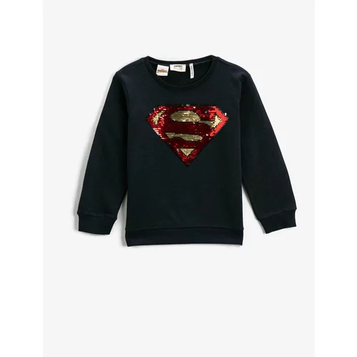 Koton Sweatshirt Superman Printed Licensed Sequin Embroidered Cotton.