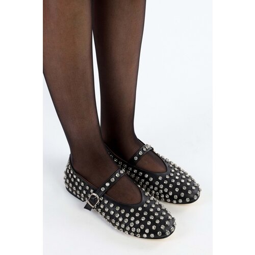 Shoeberry Women's Visley Black Staple Stone Daily Flats Cene
