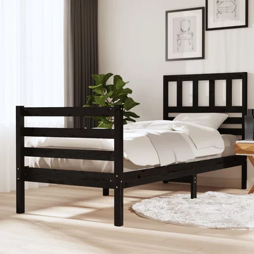 vidaXL posteljni okvir črn iz trdnega lesa 90x200 cm