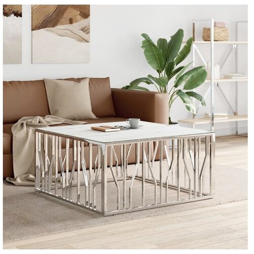 VidaXL Klubska mizica srebrna 100x100x50 cm nerjavece jeklo Slike
