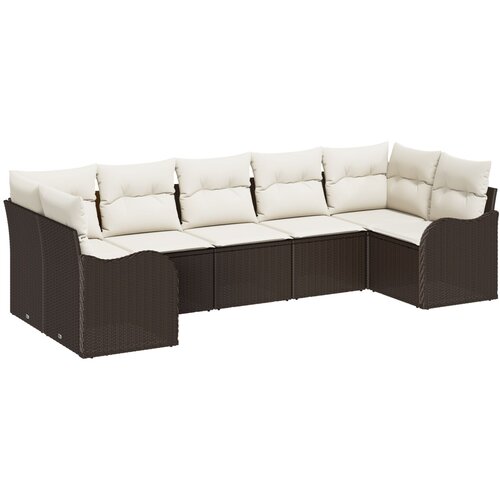 VidaXL 7-dijelni set sofa za vrt s jastučićima Smeđi poli ratan, 2-sjedalo vrtni kauč s jastučićima Smeđi poli ratan Slike