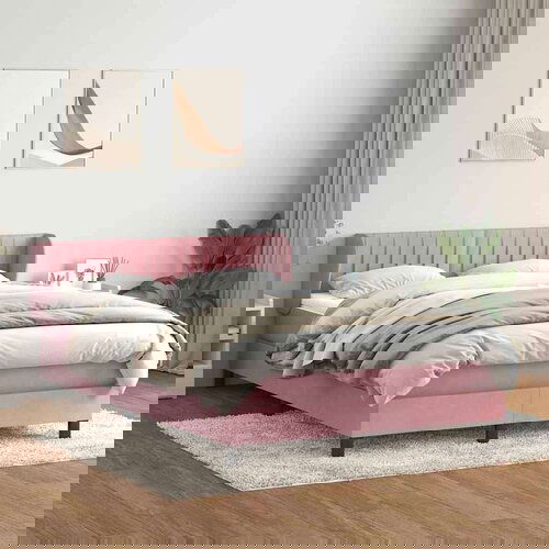  Box spring postelja z vzmetnico roza 140x210 cm žamet, (21793145) Cene
