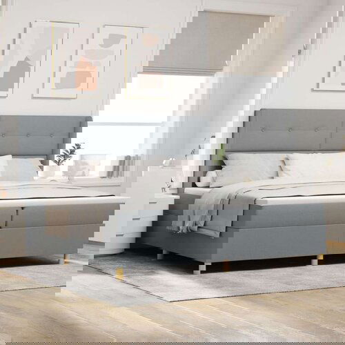Box Spring Krevet s Madracem Svjetlosiva 200x200 cm Tkanina Cijene