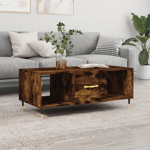 VidaXL Klubska mizica dimljeni hrast 102x50x40 cm inženirski les Slike