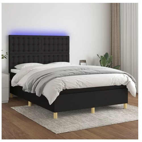 vidaXL Box spring postelja z vzmetnico LED črna 140x190 cm b