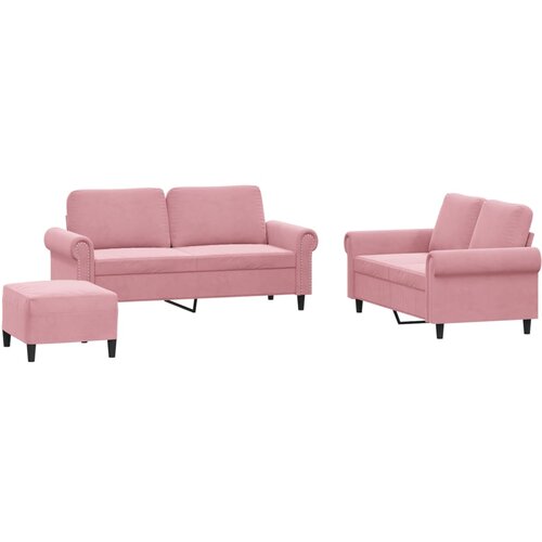 vidaXL 3-dijelni set sofa s jastucima ružičasti baršunasti - Ružičasta S osloncem za noge Cijene