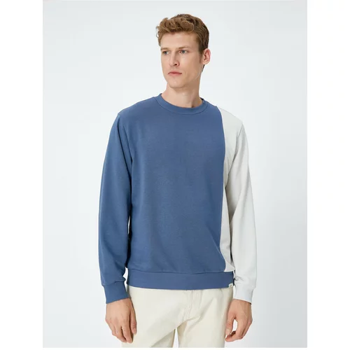 Koton Crew Neck Sweatshirt Color Block Long Sleeve with Labels Printed