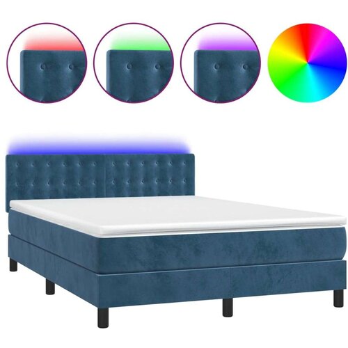 vidaXL Box spring postelja z vzmetnico LED temno modra 140x1 Cene