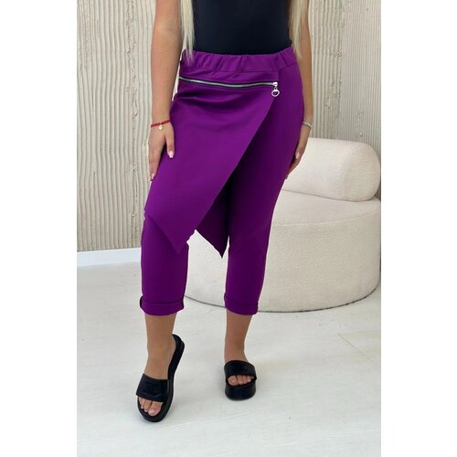 Kesi Punto Milano winter pants with decorative zipper dark purple Cene