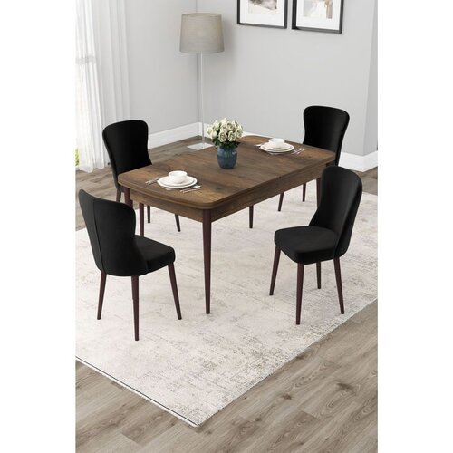 Hanah home trpezarijski set Due, sto na razvlačenje i 4 stolice, ploča u dekoru drveta Baroque, crna tkanina Babyface Cene