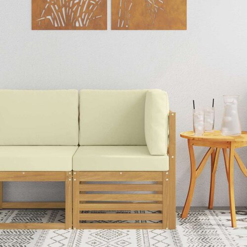 Vanjski kutni kauč Čvrsto drvo akacije Bijela - Bijela i krem kutna sofa Cene