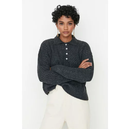Trendyol Anthracite Knitted Detailed Polo Neck Knitwear Sweater